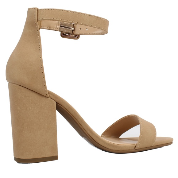 Natural Open Toe Ankle Strap Block Heel Sandal - Picture 3 of 7
